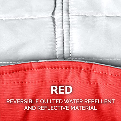 Image of Furhaven Water-Repellent & Reversible Medium Dog Coat, Washable & Reflective w / Leash Access, Pocket, & Carry-On Purse - Puffer Dog Jacket - Red, Medium