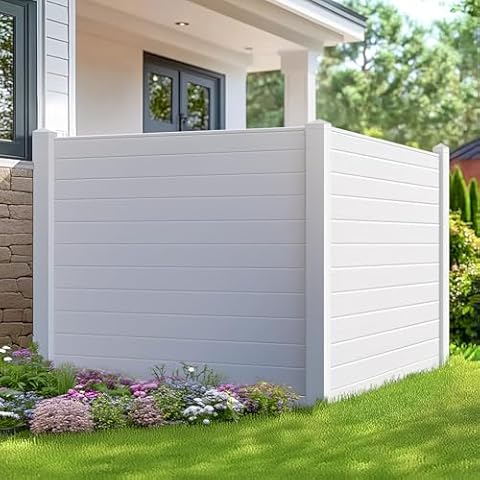 Miscoos Air Conditioner Fence-50 Wx 50" H Trash Can Enclosure Fence with Extended 27.5" Ground Stake, Pool Equipment Enclosure, Privacy Trash Can Fence, Vinyl Privacy Fence Panel for Outside Cover