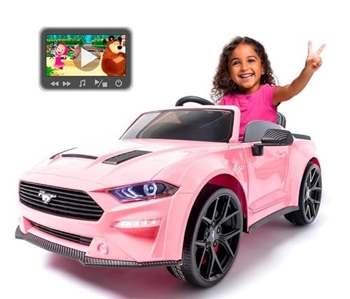 Coche eléctrico 24v Drift, Mustang Rosa con MP4, 1plaza, RC Parental, para niños hasta 6 años