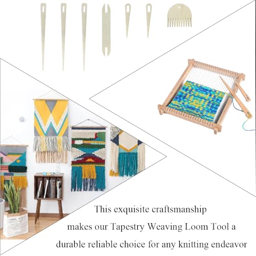 Wood Hand Loom Stick Set Wood Weaving Needle Crochet Tapestry Sewing Making Crafts Tools Tapestry Weaving Loom Tool Set No Burr Big Eye 7 Pieces Include Knitting Needles Shuttles Bobbin Stick Comb - Thumbnail 7