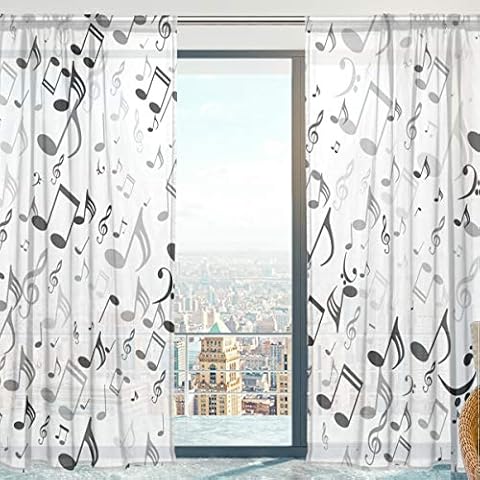 Mnsruu Music Notes Sheer Curtains, 2 Panels Cover