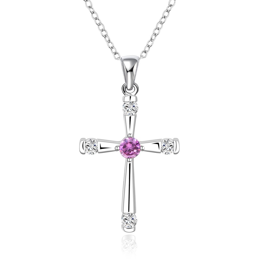 Sterling Sliver Cross Pendant Necklace Amethyst Cubic Zirconium Necklace Christ Jesus Necklace