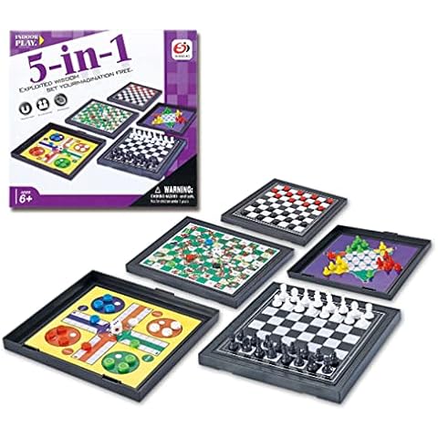 DZOZO 5 in 1 Chess Board Set Board Game Portable Travel Board Game Chessboard Flying Chess Checker Snake Chess Ladders Checker Educational Toy Cover
