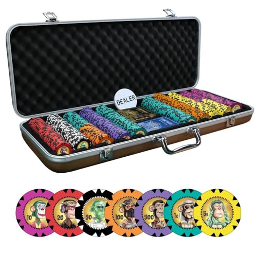 Image of casinokart Poker Chipset with 2 Decks of Playing Cards, Dealer Button |Poker Chipset for Casino (NFT Monkey, 300 Chips)