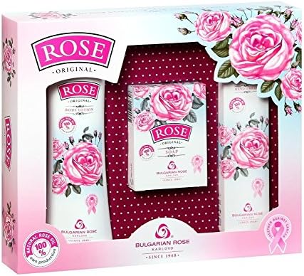 Rose Original Gift Set for Women with Body Lotion, Soap and Hand Cream with 100% Natural Rose Oil Paraben Free