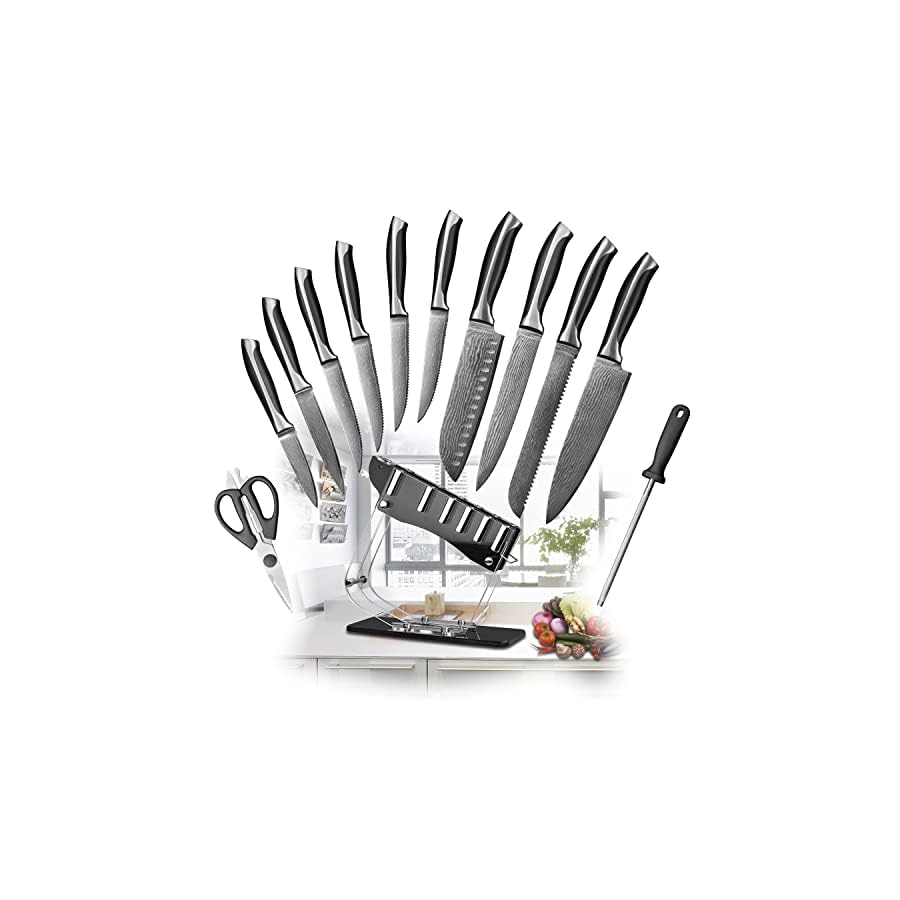103-Piece-Knives-Set-Household-Pro-Kitchen-Damascus-Knife-Sets-with-scissorspeeler-sharpener-Acrylic-Holder CULITECH 10+3 Piece Knives Set, Household Pro Kitchen Damascus Knife Sets with scissors,peeler sharpener, Acrylic Holder