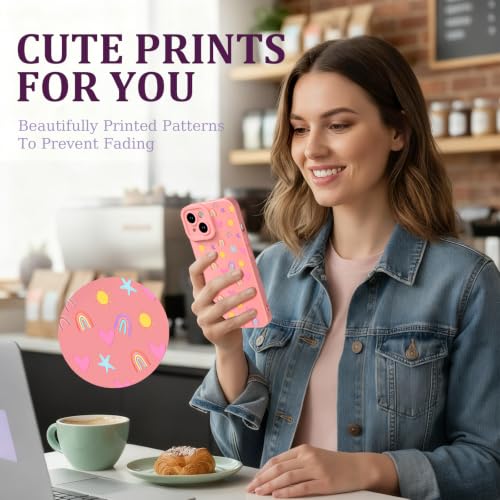 CASBST for iPhone 15 Phone Case, Printed Silicone, Rainbow Star Heart - image 5