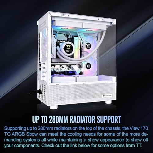 Thermaltake View 170 TG ARGB Snow Micro-ATX-Gehäuse; 3 x 120 mm ARGB-Lüfter im Lieferumfang enthalten; unterstützt Lüfter bis zu 280 mm… – Ansicht 4