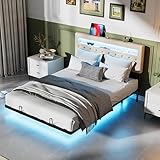 【Hauteur réglable & espace de rangement】Hauteur de la tête de lit réglable entre 85,85 cm et 116,08 cm, pour s'adapter à tous les styles et des matelas d'épaisseurs variées. Espace de 30 cm sous le lit pour aspirateur robot et rangement, et pieds dissimulés pour éviter les chocs.