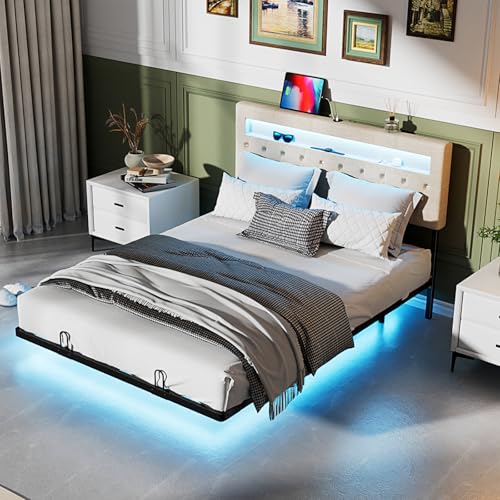 Bonnlo Struttura Letto Matrimoniale con LED e ricarica, Letto Matrimoniale