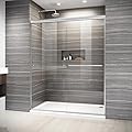 ELEGANT 58.5-60 in. W x 72 in. H Semi-Frameless Sliding Shower Door in Brushed Nickel, 1/4" (6mm) Clear Tempered Glass, Shower Glass Door with Towel Bar