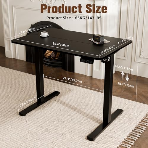 Image of ERGOMAKER 35 inch Electric Standing Desk, Height Adjustable, Sit Stand Up Desk for Home Office & Computer Workstations, Memory Controller, Black