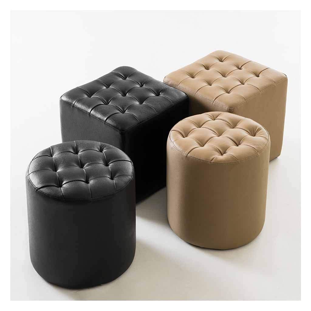Pouf repose-pieds nordique carré noir en cuir pour coiffeuse et salon