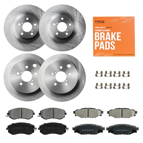Image of Max Advanced Brakes Front & Rear Brake Kit Compatible With 2014-2018 Subaru Forester 2.5L Crosstrek XV Crosstrek Replacement Premium OE Disc Brake Rotors and Ceramic Brake Pads