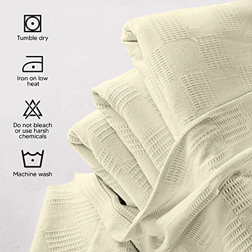 Utopia Bedding Ivory 100% Cotton Blanket [King Size - 90x108 Inch] 350GSM Lightweight, Soft and Breathable Thermal Blanket for All Seasons