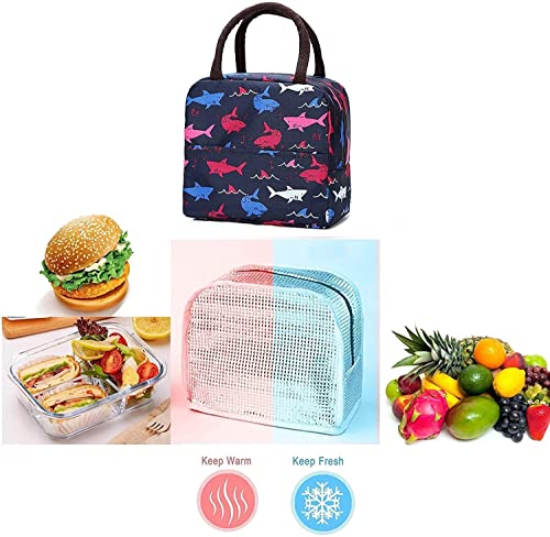 Image of Insulated Lunch Bag for Office, School, Men, Women, Hot & Cold Lunch Box, Tiffin Pouch (Blue Shark Lunch Bag)