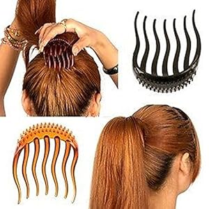 2pcs Multifunctional Plastic Hair Insert Comb Hair Donut Pads Ponytail Hair Bump IT Up Maker Hairdressing Styling Tool Beauty Hairdressing Accessories for Woman/Girl Black Coffee