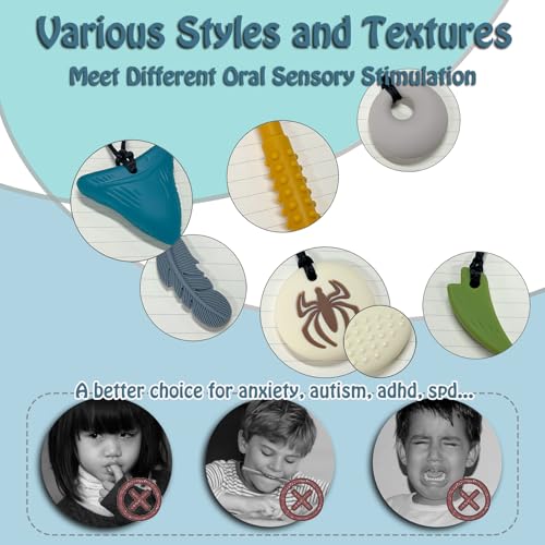 Chew Necklaces for Sensory Kids 6 Pack, Chewy Necklace Sensory Toys for Kids with Autism, ADHD, SPD, Silicone Boys Girls Chew Toys Teething Necklace Reduce Chewing Fidgeting - Image 7