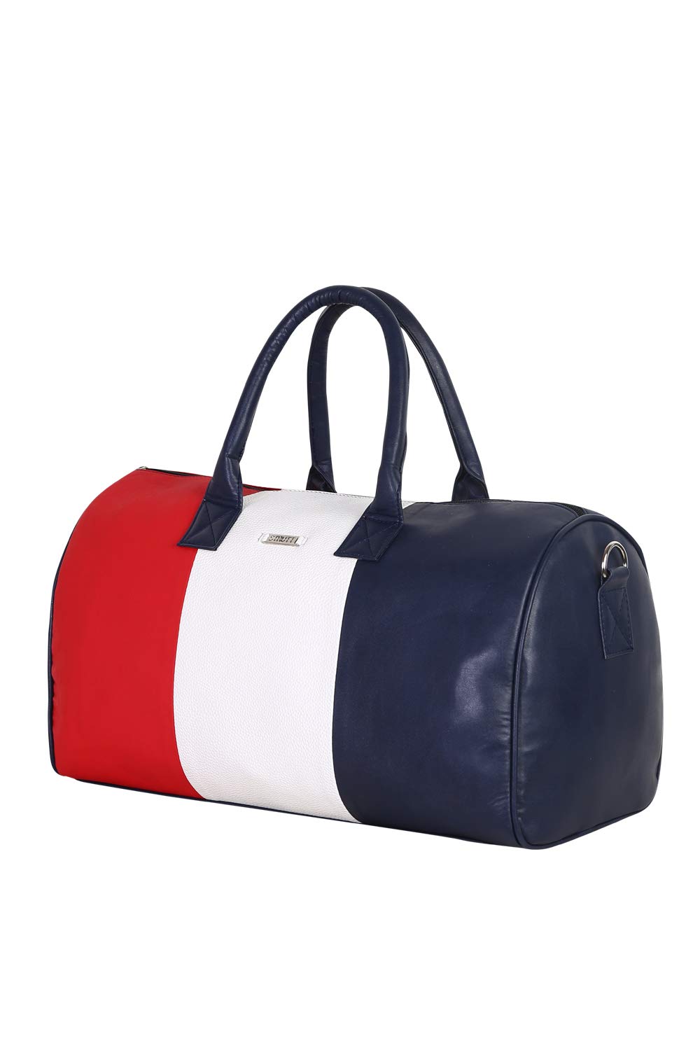 STRUTTPremium Leatherette Duffel Bag for Travel for Men and Women (Red, White and Blue)