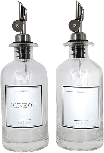 Botella dispensadora de aceite de oliva de vidrio de 11.8 fl oz para cocina, dispensador de aceite y vinagre, juego de 2, botellas de aceite para