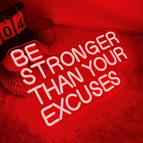Image of Allball Be Stronger Than Your Excuses Neon Sign, Gym Neon Light Motivational Sign USB Powered LED Dimmable, for Gym Office Classroom Bedroom Bar Gymnastic Athletes Sign(15.7 * 10.6 In)
