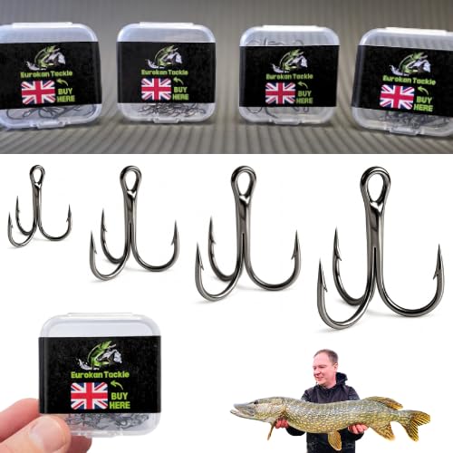 Pike Hooks for Rigs Treble Hook Fishing Size 2 4 6 8 10 - Barbed Semi Barbless - Zander Perch Pike Hooks - UK FISHING (20, 8)
