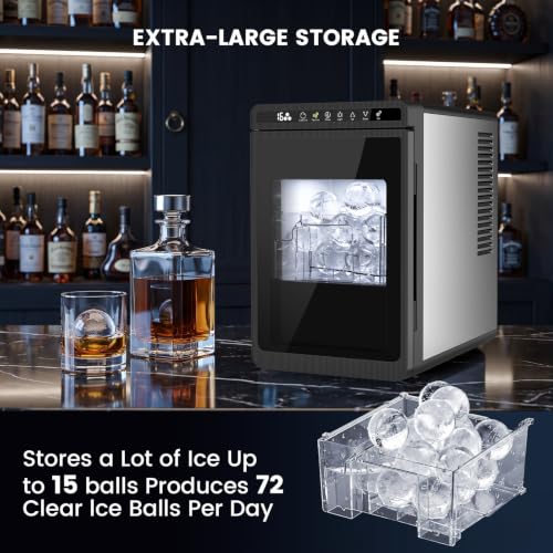 Image of Electactic 2.17 inch Clear Ice Ball Maker Countertop, Sphere Ice Maker Machine, 2Pcs Ready in 40Mins, 72 Pcs /Day, 8H Timer, Self-Cleaning, Round Ice Cube Maker for Home Bar Whiskey & Bourbon