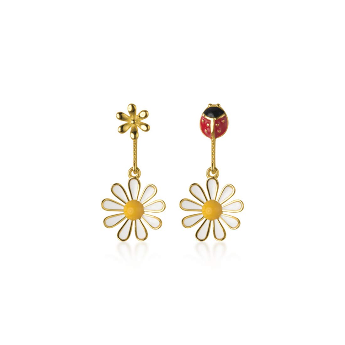 SLUYNZPendientes colgantes de plata de ley 925 con margaritas para mujeres, adolescentes y niñas, bonitos aretes de gota con flores de mariquita, Metal, Circonia cúbica