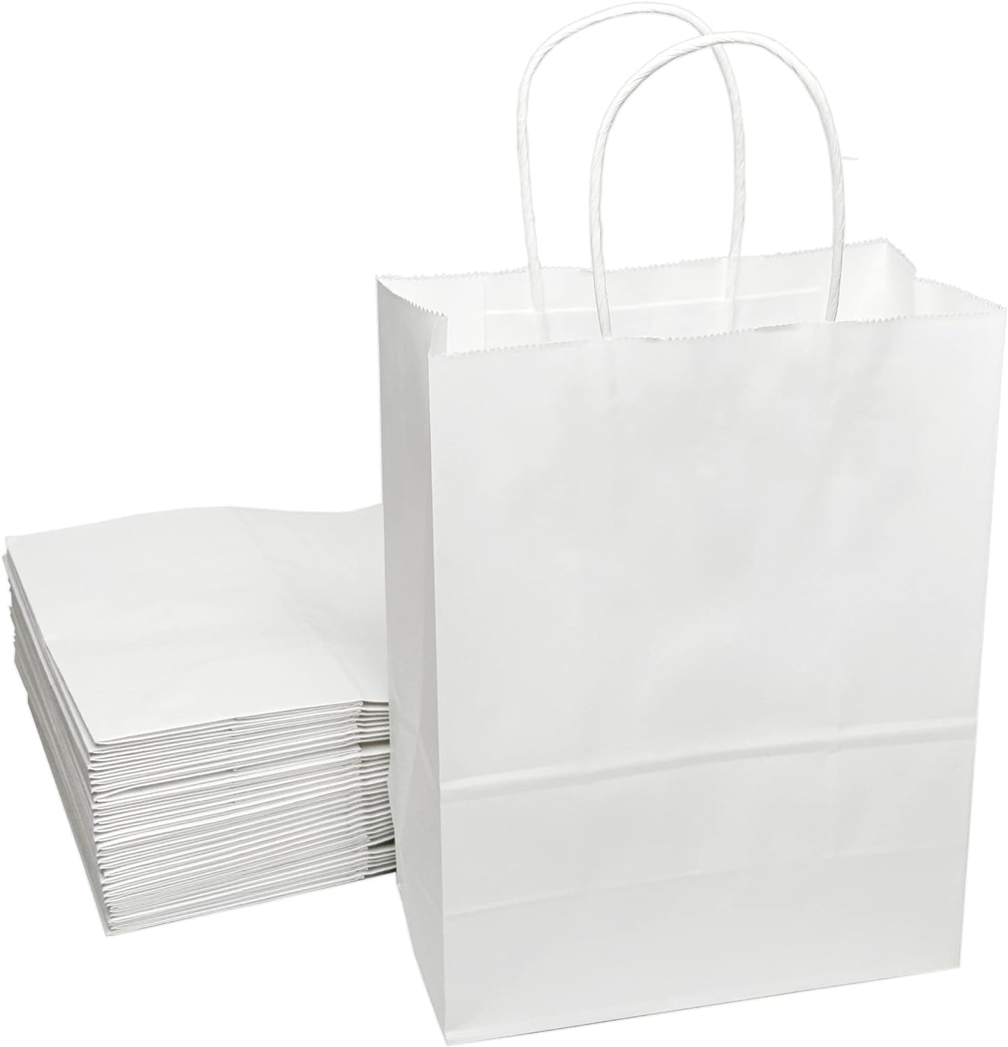 Varaq Premium Quality White Paper Bags- 10 Pack | Bags Gift Bags, Shoppings Bags, Boutique, Retail, Birthday Party, Goodie and Favour Bags. [21 x 11 x 27cm] - Medium