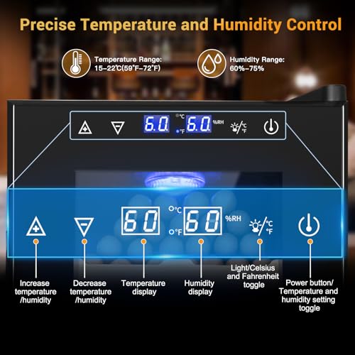 Image of 35L Electric Humidor Cabinet-200~250 Count Large Capacity Electric Humidor| Thermostatic Cooling with Spanish Cedar Wood Shelves, Digital LED Screen & Safety Lock |Gift for Men