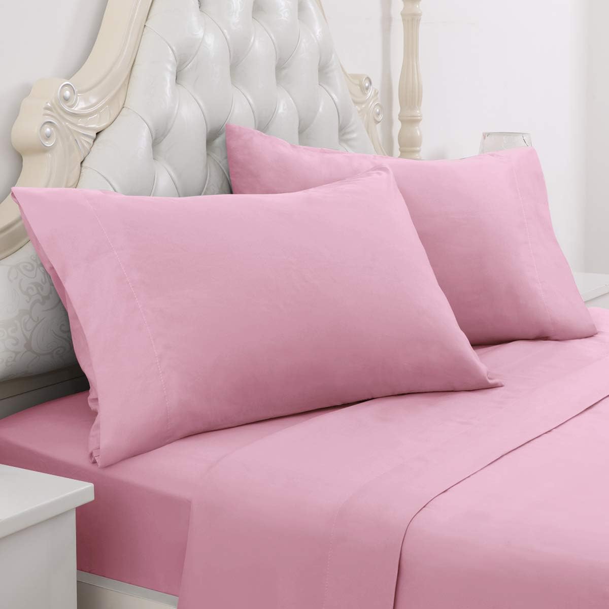 HOMEIDEAS 1800 Thread Luxury Bed Sheets Set, Soft Microfiber Bedding Sheets (King,Quatrefoil Violet