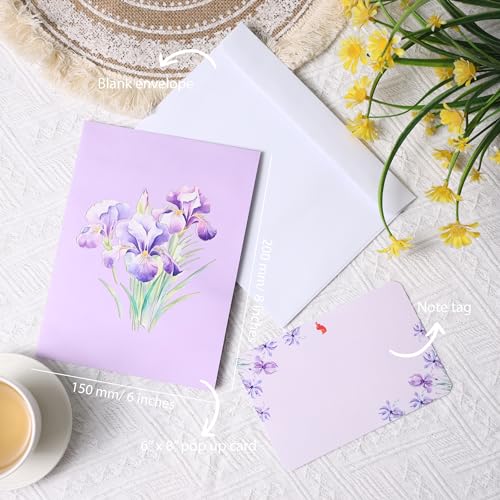 Image of Iris Bouquet Flowers 3D Pop Up Birthday Card for Women, Wife, 6x8 in