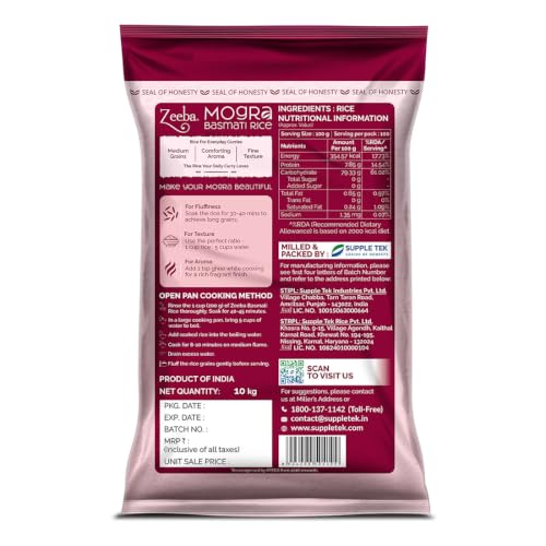 Image of Zeeba Mogra Basmati Rice 10 Kg, Broken /Tuta Basmati Rice for all Dishes (Cooked length upto 12mm*)