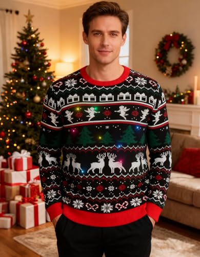 Goodstoworld Light-Up Reindeer and Angels Christmas Sweater - Image 5