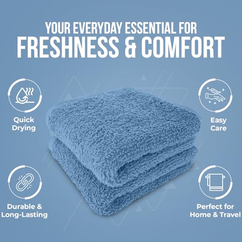 Image of DAN RIVER 24 Pack Wash Cloths for Showering [12x12] - 100% Cotton Washcloths Premium Quality Flannel Face Cloths for Bathroom, Highly Absorbent and Soft Feel Wash Clothes, M Blue