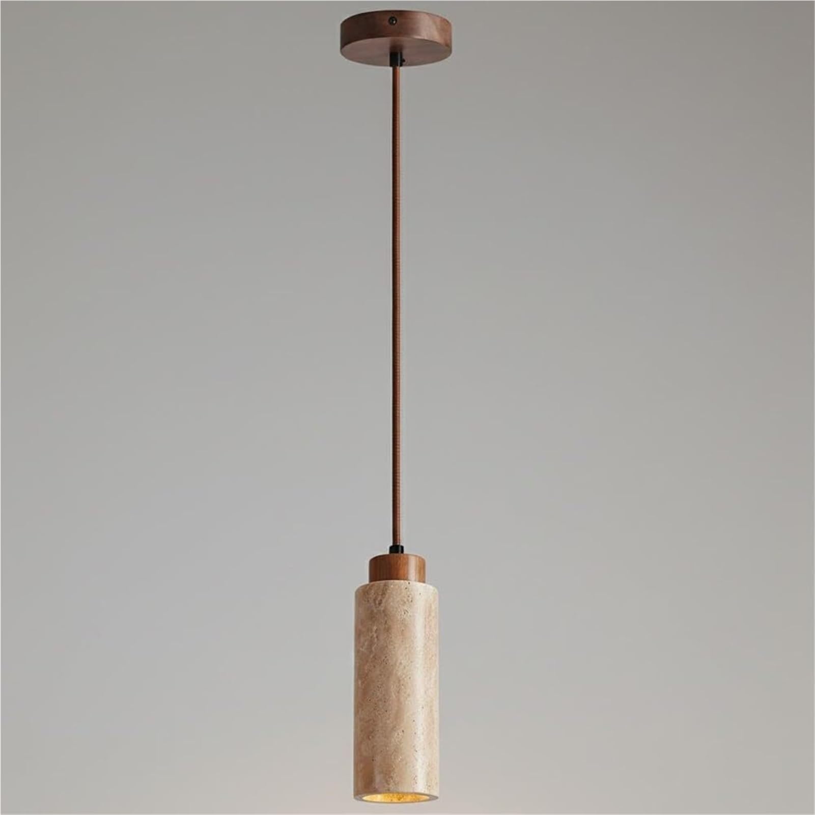 HUAYUSEDF Modern Natural Travertine Wood Cylindrical Pendant Lamp Chandelier Hanging Lighting Ceiling Fixture for Kitchen Island Dining Room(Natural)