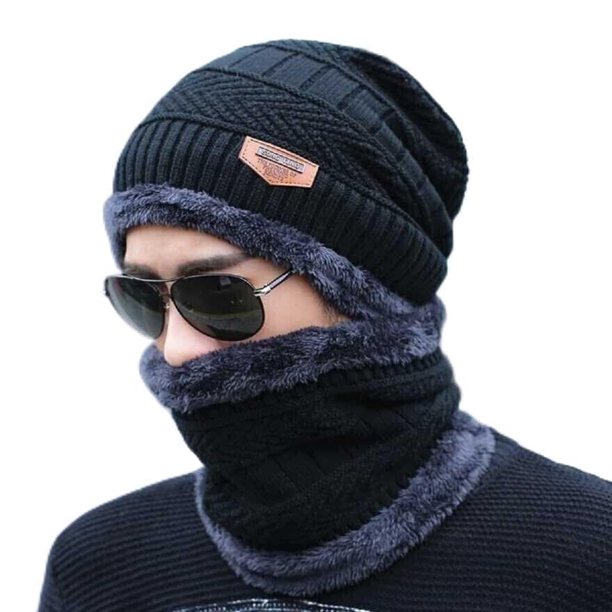 famkart Stylish Men Woolen Regular Cap | Winter Knit Hat & Scarf Set | Cold Weather Accessory | Lightweight & Warm Winter Cap (Black)-picture-31