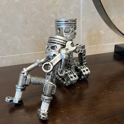 Escultura de calavera tallada en resina estilo pistón 14 cm miniatura 6