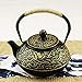 YANJ Teekanne Keramik 800ml Gold Handgefertigte Gusseisen Teekanne Japanischer Stil Wasserkocher Teeservice mit Edelstahl Infusionsfilter Oxidation Innenwand