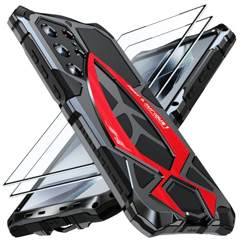Image of Lunivop Basic Case For Samsung Galaxy S25 Ultra Case Metal Hard Phone Case Cover Case Para Screw With Camera Protection Heavy Duty Metalicas Military Grade Black Red