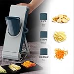 Mandoline Slicer for Kitchen, Adjustable Slicing Thickness, Snap-in Legs, Feeding Port,Food Container, Safe 4in1 multifunctional potato slicer and salad chopper for slices, strips & julienne