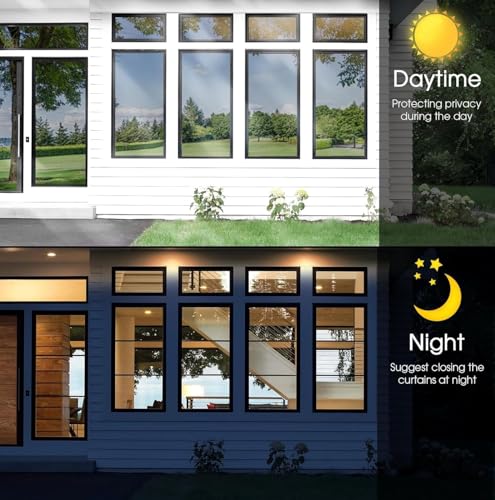 Image of WALLMATE One Way Window Privacy Film, Static Cling Removable Non-Adhesive UV Sun Heat Blocking Reflective Mirror Film, See Out Not in for Home and Office (Silver Film, 20x100 in)