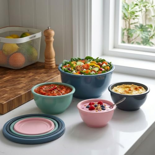 Image of All Time Plastic Mixing Bowl Set of 4 with Lids | 800ml, 1300ml, 2300ml & 3200ml BPA Free Microwave Safe PP Bowls | Food Grade Kitchen Mixing, Serving & Storage Bowls for Baking & Meal Prep