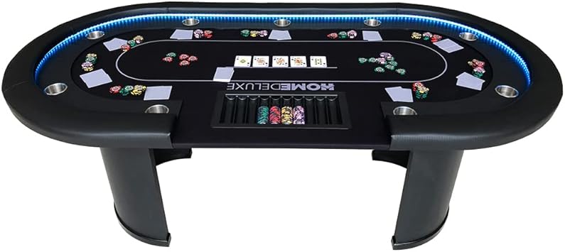Home Deluxe Pokertisch Mit LED & 2 Stühlen - Casino Feeling Für Zuhause | 215x106cm