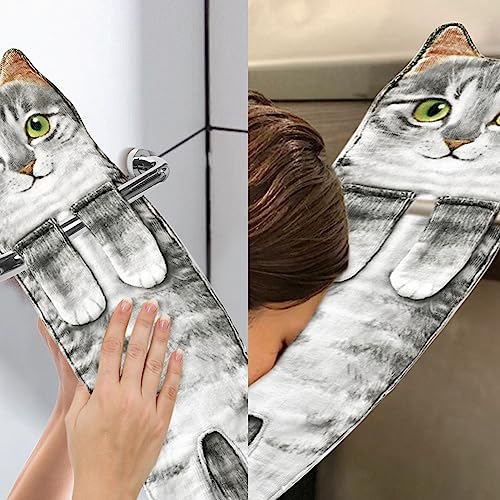 Miniatura 5 de Agrimony Divertidos Gatos Toalla De Mano-Decoración Gato Toalla Colgantes Para Baño Trapos De Cocina-Animal Absorbente Suave Toallas-Regalos Graciosos Para Originales Mujer Amantes De Los Gatos-Gris
