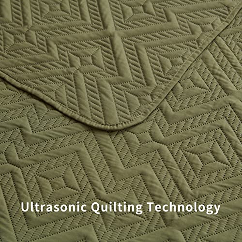 Leaonme Full/Queen Quilt Set 3 Pieces, Lightweight Olive Green Bedspread-90''X98'', Soft Microfiber Summer Quilt/Coverlet, Luxurious Warm Bedding Sets For All Seasons (Includes 1 Quilt, 2 Shams) #TOP4