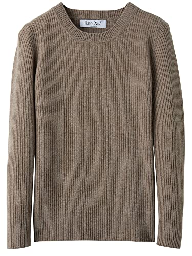Liny Xin 100% Merino Wool Sweater Women Spring Crewneck Long Sleeve Lightweight Soft Knitted Pullover Tops (Tan,S) #TOP6