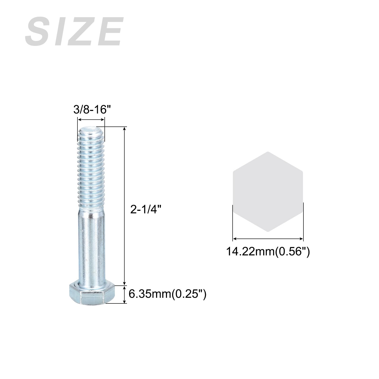 METALLIXITY Hex Bolts (3/8-16x2-1/4") 50Pcs, Carbon Steel Zinc Plated, Coarse Thread UNC Hex Head Screw Bolt - Image 2