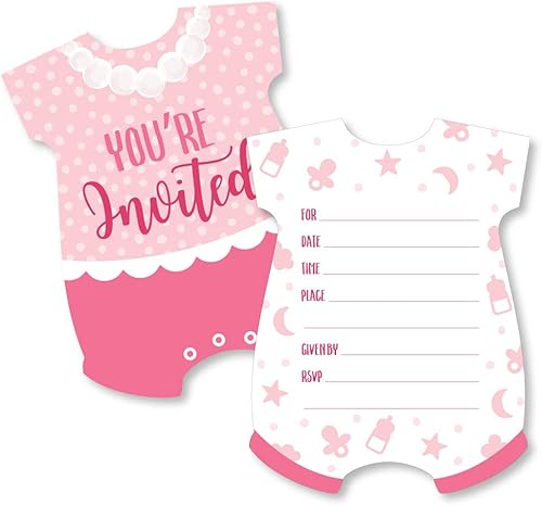 Big Dot of Happiness It's a Girl - Tarjetas de invitación para baby shower con sobres, juego de 12 unidades