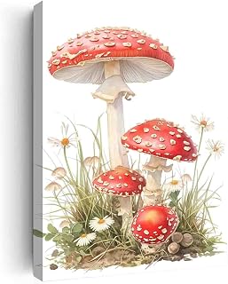 GeRRit Amanita Muscaria art Watercolor painting,large floral wall decor,painted canvas art for Living Room Bedroom Bathroom Home Office Wall Decoration 8"x12" canvas print with frame